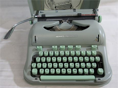 Rare Vintage 1960's Hermes 3000 Portable Typewriter - Seafoam Keys