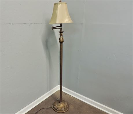 Vintage Floor Lamp with Satiny Gold Tone Shade