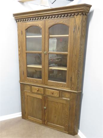 Antique 1870 Oak Corner Cupboard