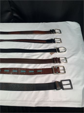 Lot of 6 Men's Leather Belts  including Johnston Murphy Calvin Klein