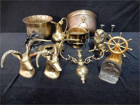Vintage Brass Pots, Owl Bookends Candlesticks and More
