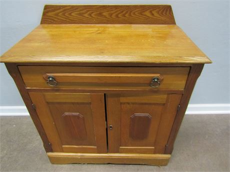 Antique Solid Wood Washstand with Casters
