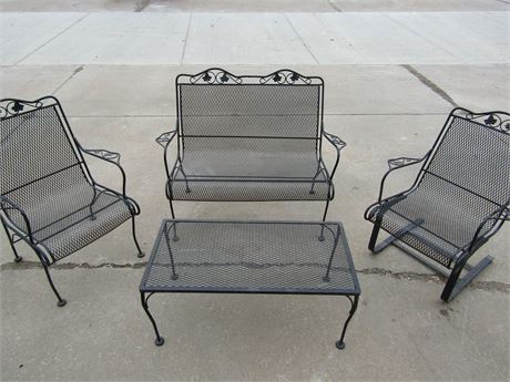 Metal 4 Piece Patio Set, 2 Chairs, Table and Couch, for Outdoor Use in Black