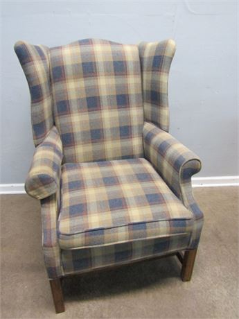 Mar-Clay Manor Blue Toned Plaid High Back Arm Chair