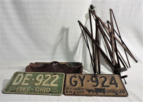 Vintage Ohio License Plates 1938 & 1961 Antique Yarn Swift