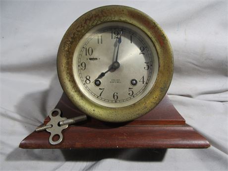 Chelsea Ship’s Bell Clock, Chelsea Clock Company, with Wood Base