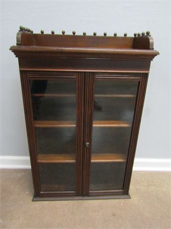 Antique Wood Bookcase with Four Levels and Glass Doors
