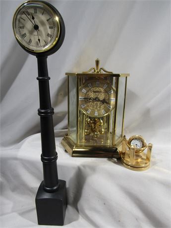 Desk Clocks, German Kundo Hexagon Brass Glass Clock. Benchmark Galileo Quartz
