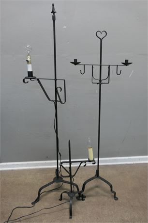 Early American Style Wrought Iron Lamps & Candle Holder