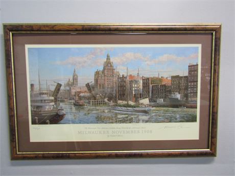 Michael Blaser, "Milwaukee November", 1908 Color lithograph, Signed and Numbered