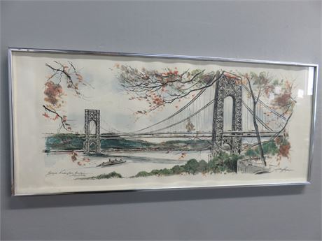 JOHN HAYMSON "George Washington Bridge" Mid-Century Illustration Print