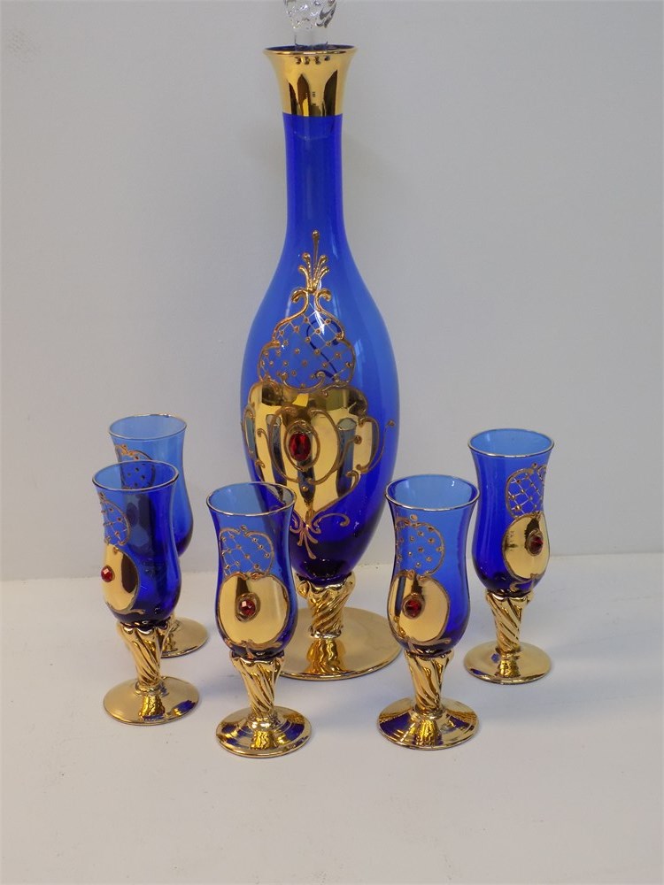 Set of Six Crystal Cordial Glasses - Cobalt - Charitable