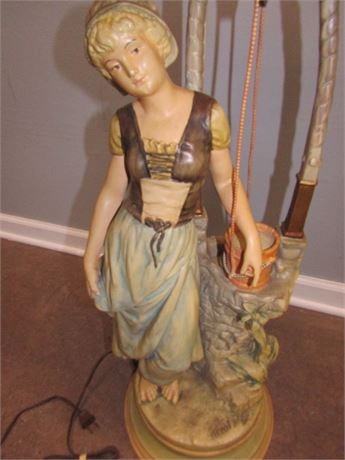 Vintage Henri Ple "Young Woman at Well" Table Lamp