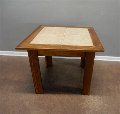 Square Wood and Tile Top Occasional Table