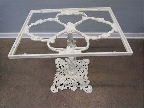 Decorative White Metal Table, Missing Glass