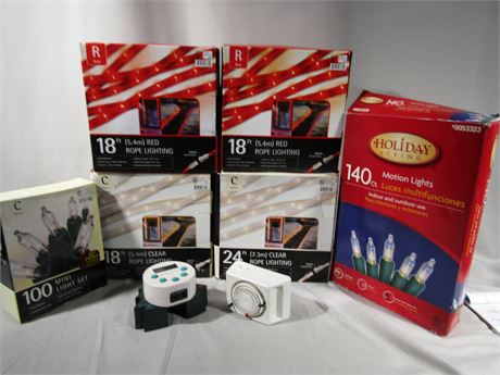 Red, Clear, White Christmas Lights, Rope Lighting and Timing Adaptors