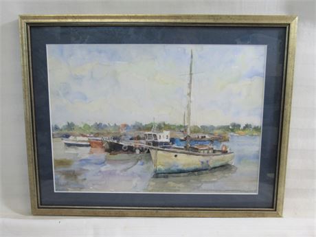 Framed & Matted Nautical/Harbor Watercolor by Federico Arcangeli - Buenos Aires