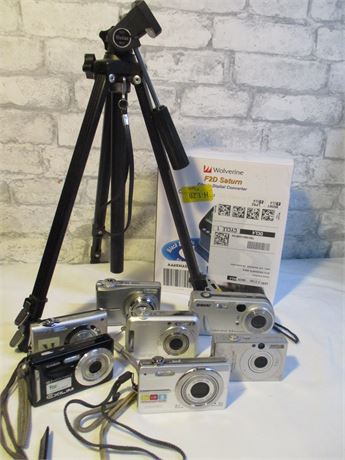 Digital Camera lot, with Vivitar Tripod and Supplies