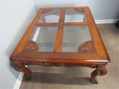Square 4 Glass Wood Coffee Table,