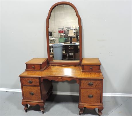 Vintage Burl Wood Vanity / Mirror