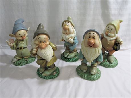 5 of Disney's Snow White's 7 Dwarfs - 11" Ceramic Garden Statues