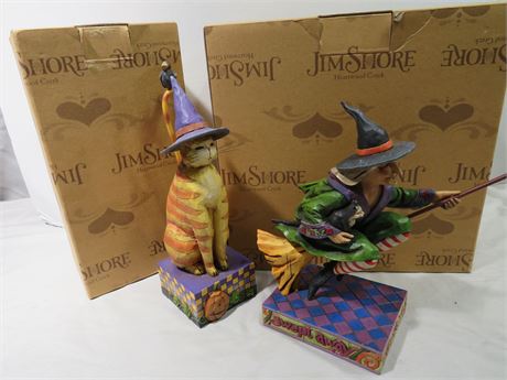 JIM SHORE "Swept Away" and "Kitty In A Witch Hat" Figurines