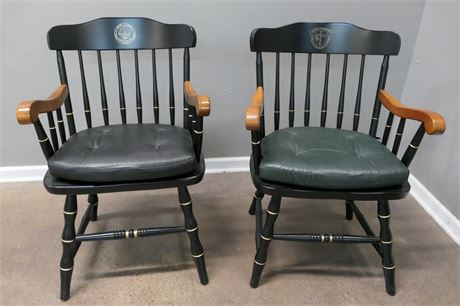 Collegiate CASE Wood / Leather Spindle Back Arm Chairs