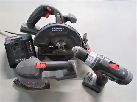 3 Piece Porter Cable Cordless Tool Lot with Charger