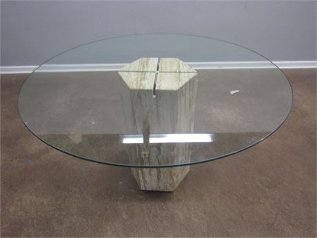 Round Marble Table with Large Glass Top