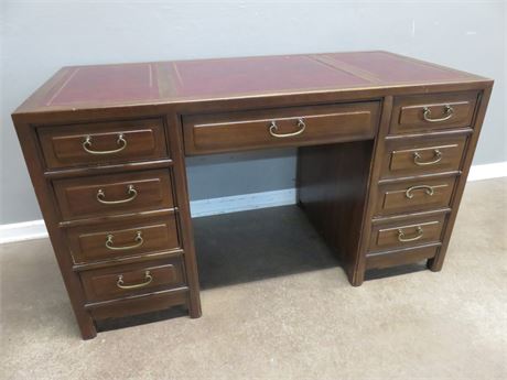Tooled Leather Top Kneehole Desk