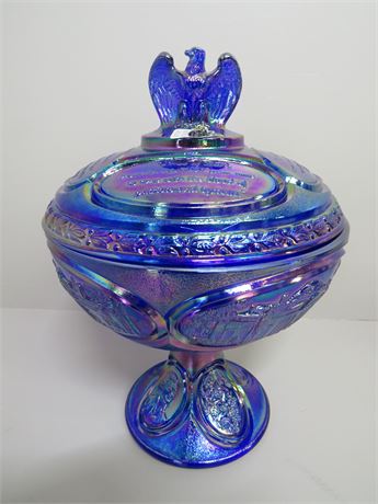 FENTON 1976 Cobalt Blue Carnival Glass Bicentennial Compote