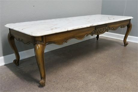 Beautiful Vintage Carved Wood Coffee Table with Marble Top