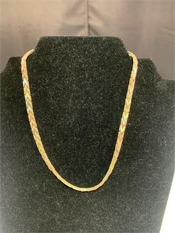 14k GOLD Sleek Tri-Color Braided Herringbone Necklace