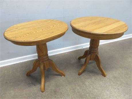Solid Oak Pedestal End Tables