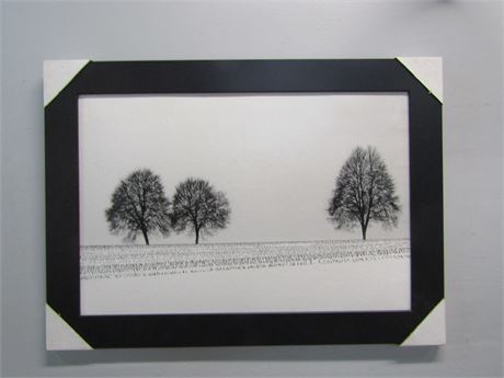 Original Black and White Photograph on Canvas, with "Trees on a Snow Filled farm