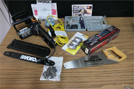 Roth Rotor & Bits / Worx Chainsaw / Craftsman / Stanley / Hanging Light Tool Lot