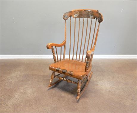 Vintage Wood Rocker with Intricately Hand Painted Design.