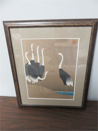 1975 PAGE WOOD "Five Cranes" Mahayana Art Print