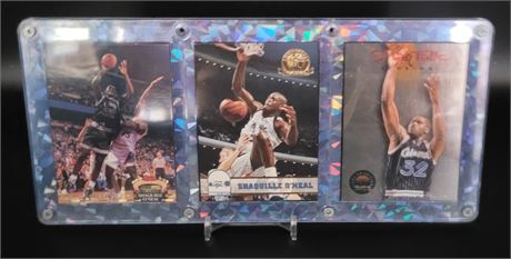 SHAQUILLE O'NEAL 3 CARD LOT  WITH ROOKIES AND DISPLAY CASE