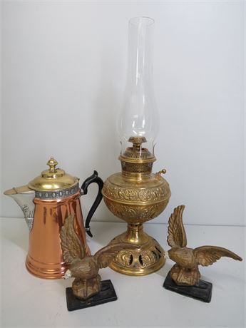 BRADLEY & HUBBARD Oil Lamp / MANNING & BOWMAN Copper Kettle