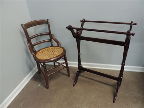 Gentleman's Valet and Cane Seat Chair