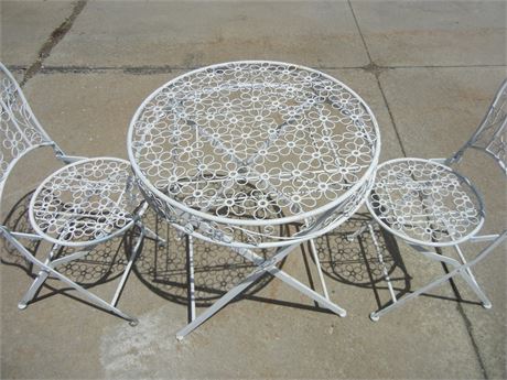 Unique White Metal Patio Set, with Floral Design