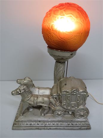 Art Deco Style Horse & Carriage Cast Metal Desk Lamp