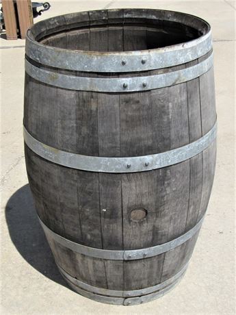 Large Oak Wine Barrel with 6 Galvanized Bands