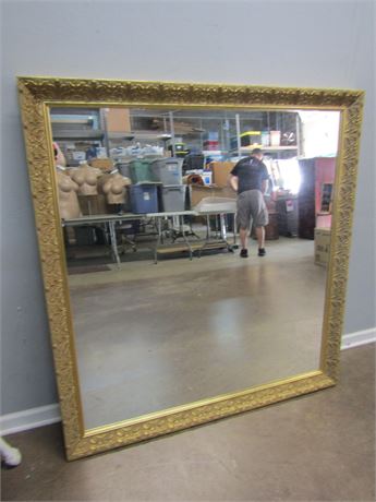 Large Gold Framed Mirror, with Thick Ornate Floral Trim