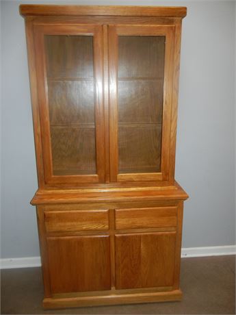 Solid Oak China Hutch, 2 Shelves, with Storage Drawers