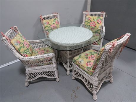 White Wicker Dining Table & Chairs