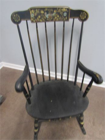 Vintage Hand Painted Country Rocking Chair, Black with Gold Trim