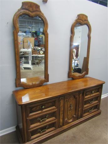 Burlington House Wood Dresser with Dual Mirrors, 6 Drawer with Door