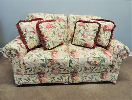 Lovely Smith Brothers Custom Fabric Floral Skirted Loveseat